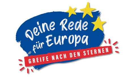 Logo des Schülerwettbewerbs Logo des Schülerwettbewerbs mit Aufschrift: "Deine Rede für Europa - Greife nach den Sternen."