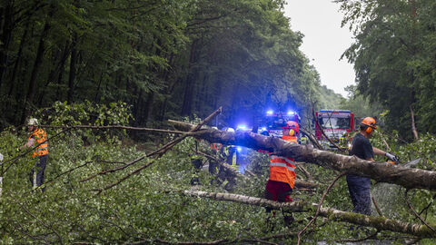 Einsatzkräfte räumen die Straße frei