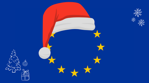 Europaflagge mit Weihnachtsmütze